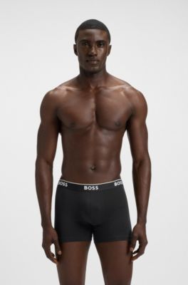 Lot de trois boxers longs en coton stretch avec logos, Gris chin&eacute;