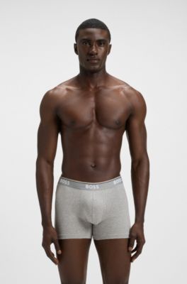 Lot de trois boxers longs en coton stretch avec logos, Gris chin&eacute;