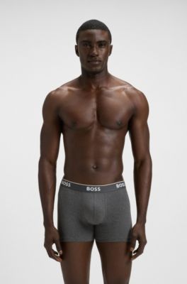 Lot de trois boxers longs en coton stretch avec logos, Gris chin&eacute;