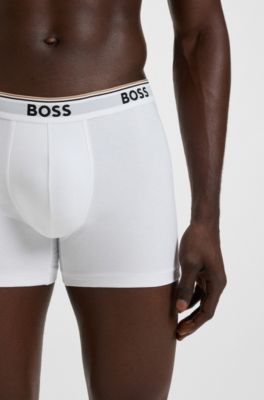 Lot de trois boxers longs en coton stretch avec logos, Blanc