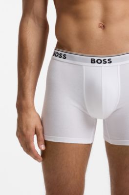 Lot de trois boxers longs en coton stretch, Blanc