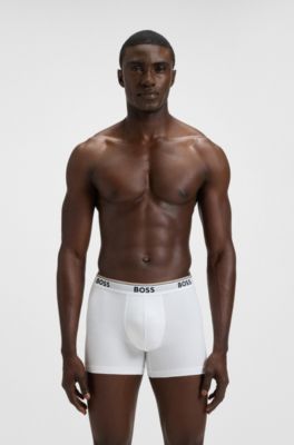 Lot de trois boxers longs en coton stretch avec logos, Blanc