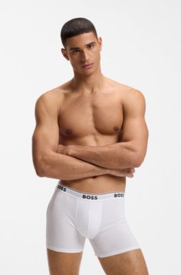 Three-pack of logo-waistband boxer briefs in stretch cotton, White