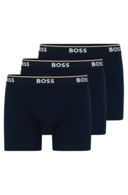 Hugo Boss Three-pack Of Stretch-cotton Boxer Briefs With Logos In Light Blue
