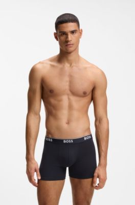Lot de trois boxers longs en coton stretch, bleu clair
