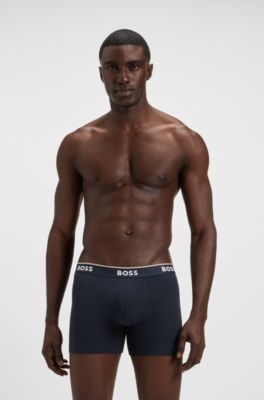 Lot de trois boxers longs en coton stretch avec logos, bleu clair