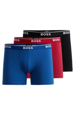 Shop Hugo Boss Three-pack Of Stretch-cotton Boxer Briefs With Logos In Patterned