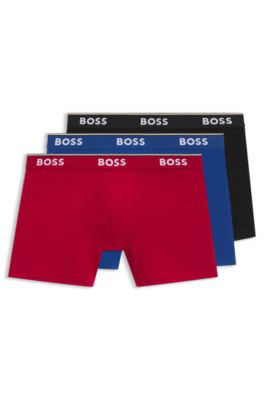 Three-pack of logo-waistband boxer briefs in stretch cotton, Patterned