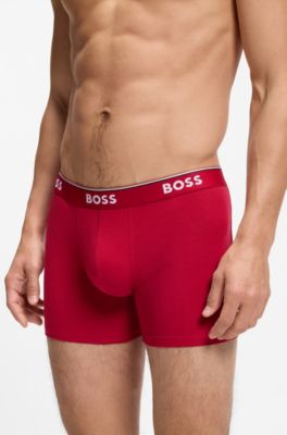 Three-pack of logo-waistband boxer briefs in stretch cotton, Patterned