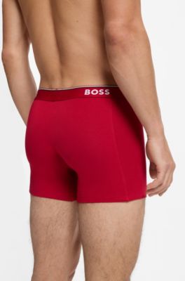 Three-pack of logo-waistband boxer briefs in stretch cotton, Patterned
