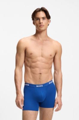 Three-pack of logo-waistband boxer briefs in stretch cotton, Patterned