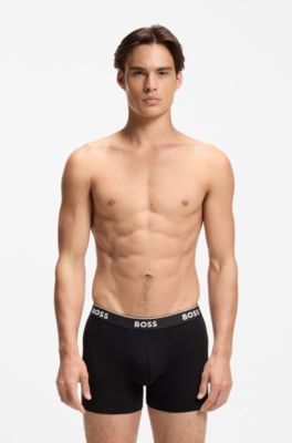 Three-pack of logo-waistband boxer briefs in stretch cotton, Patterned