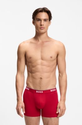 Three-pack of logo-waistband boxer briefs in stretch cotton, Patterned