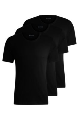 Hugo Boss Three-pack Of Logo-embroidered T-shirts In Cotton In Black