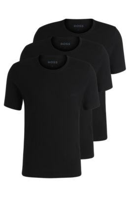 Hugo Boss Three-pack Of Logo-embroidered T-shirts In Cotton In Black