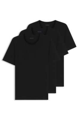 Lot de trois t-shirts en coton &agrave; logo brod&eacute;, Noir