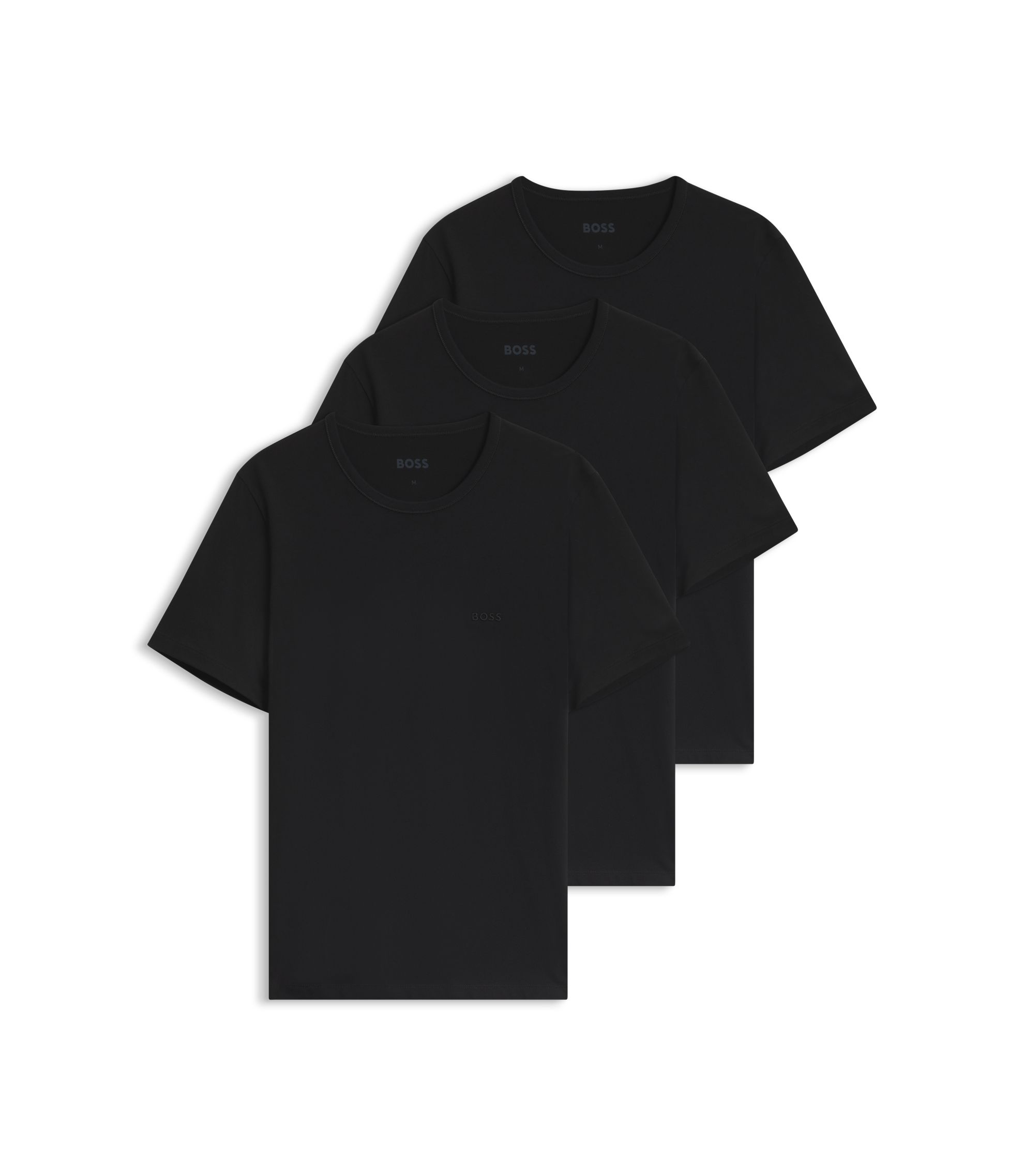 BOSS - Three-pack of logo-embroidered cotton T-shirts - Black