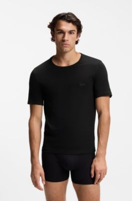 Lot de trois t-shirts en coton &agrave; logo brod&eacute;, Noir