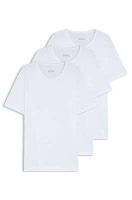 Three-pack of cotton underwear T-shirts with logos, White