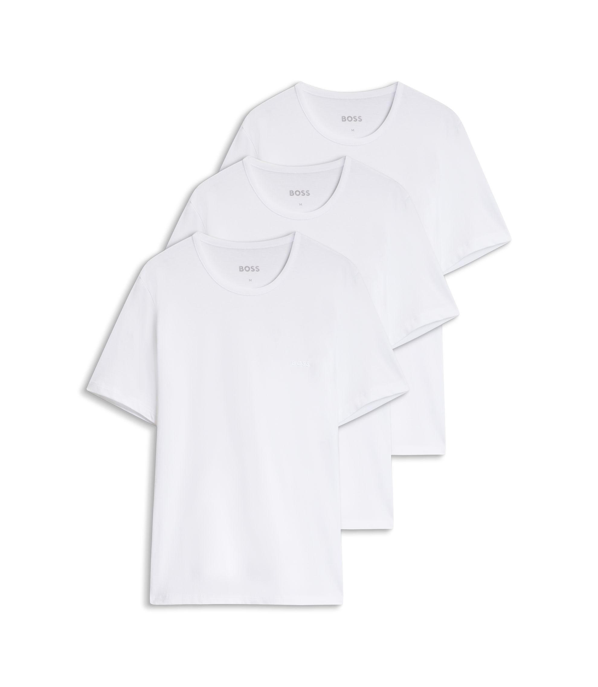 BOSS - Three-pack of logo-embroidered cotton T-shirts - White