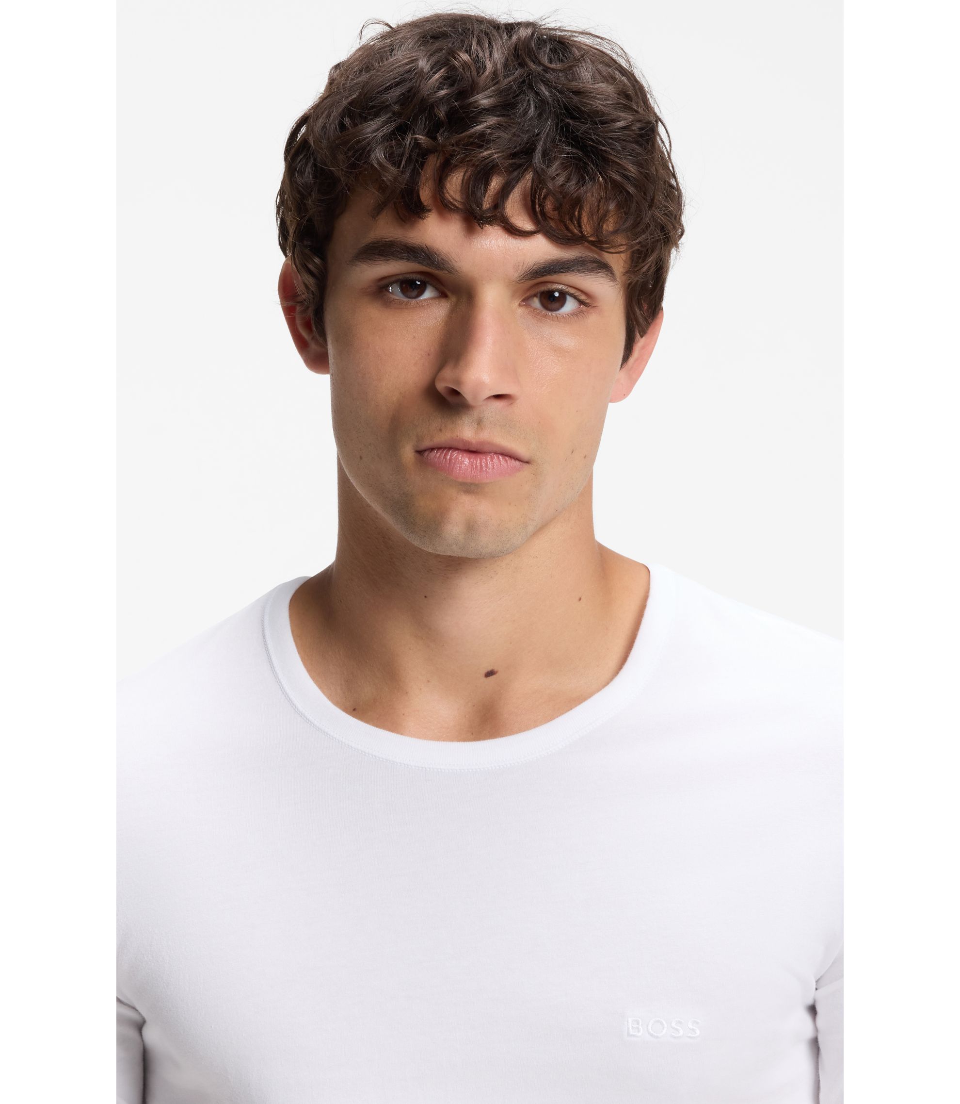 BOSS - Three-pack of logo-embroidered cotton T-shirts - White