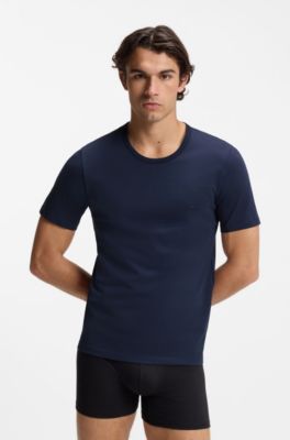 Lot de trois t-shirts en coton &agrave; logo brod&eacute;, bleu clair