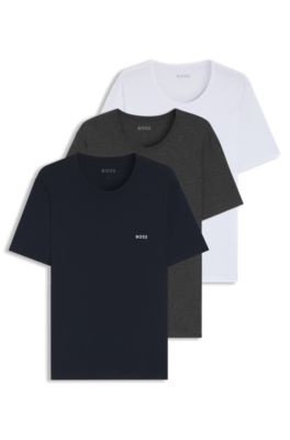 Three-pack of cotton underwear T-shirts with logos, Patterned