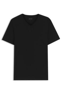 Paquete de tres camisetas interiores de algod&oacute;n con cuello en pico, Negro