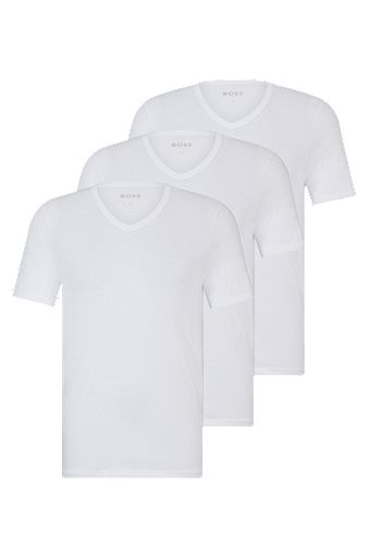 Paquete de tres camisetas de punto de algodón con cuello en pico, Blanco