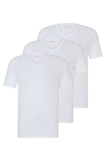Paquete de tres camisetas de punto de algodón con cuello en pico, Blanco