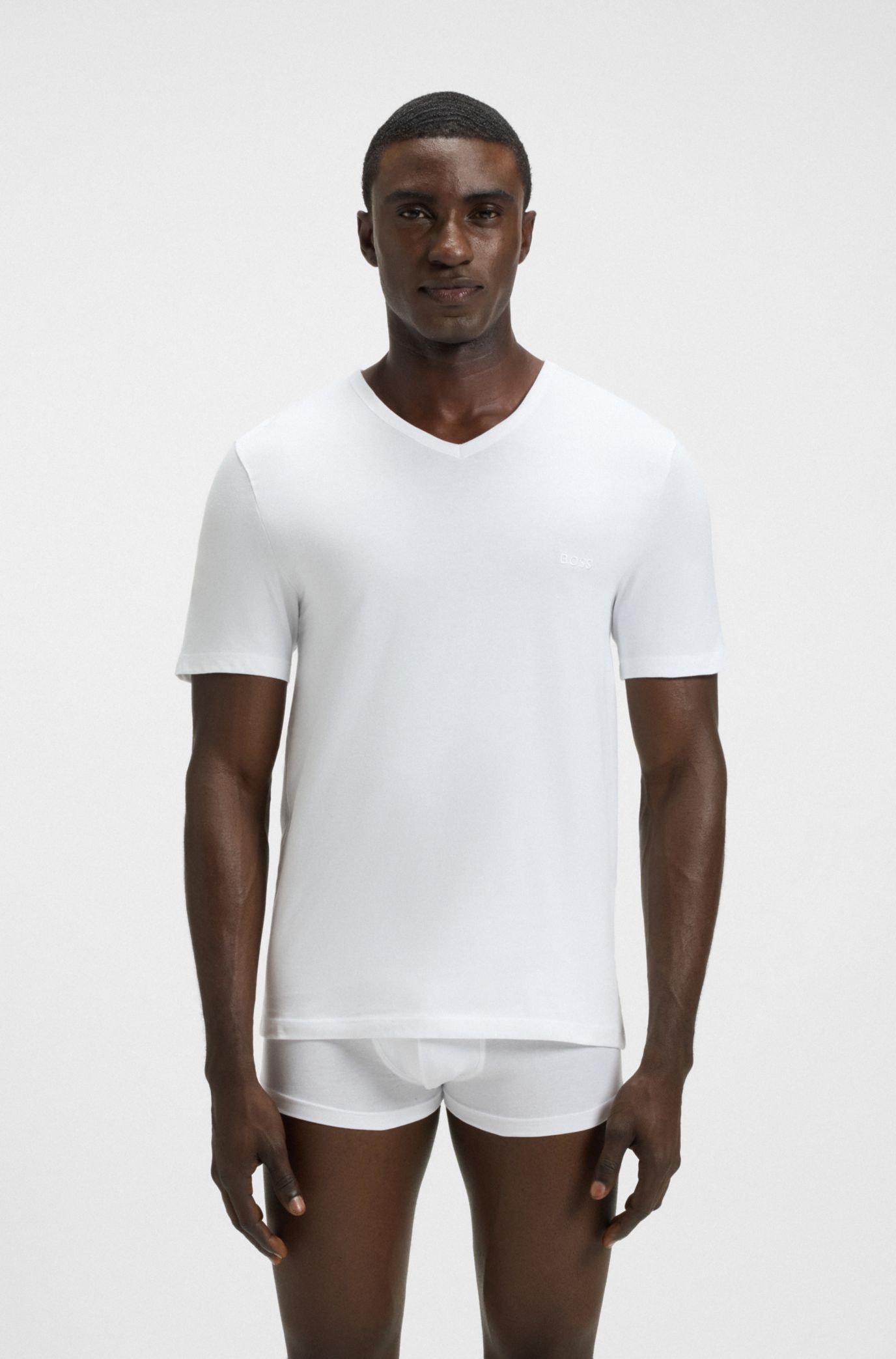 送料込★Hugo Boss★ V Neck Tシャツ BOSS - Three-pack of V-neck T-shirts in cotton jersey - White