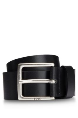 Pin-buckle belt in Italian leather, Black
