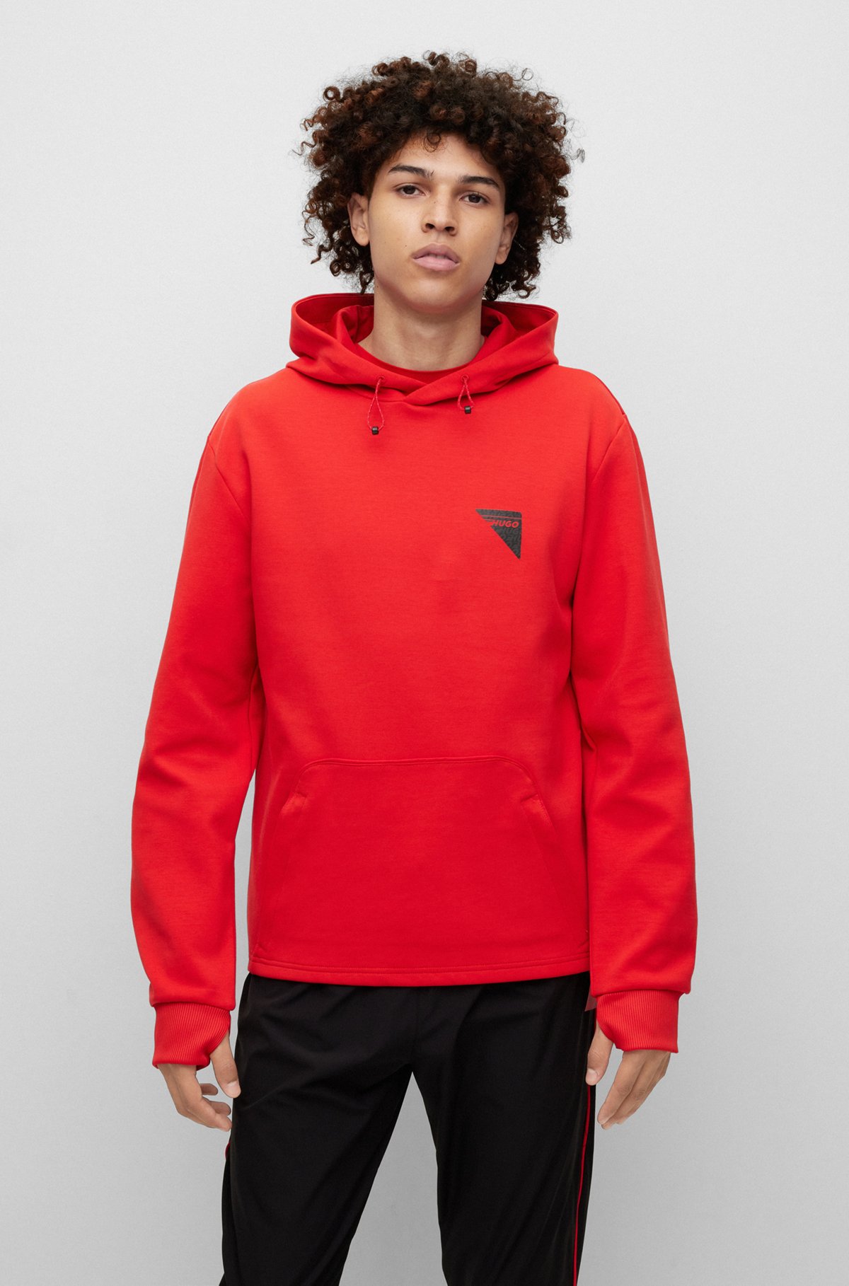 HUGO - Cotton-blend regular-fit hoodie with capsule logo