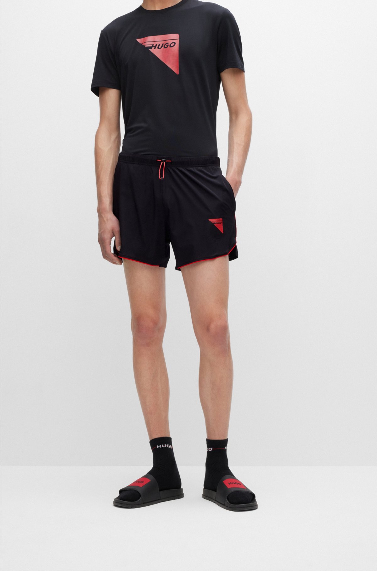 HUGO - Super-stretch logo with piping capsule shorts and