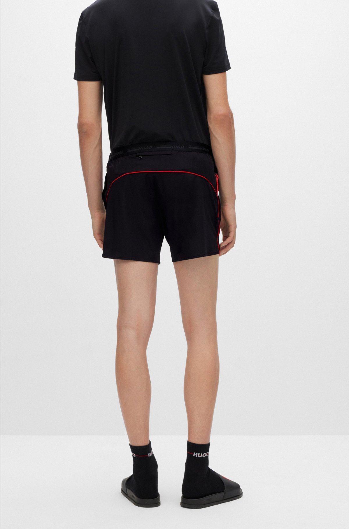HUGO - Super-stretch shorts with piping and capsule logo