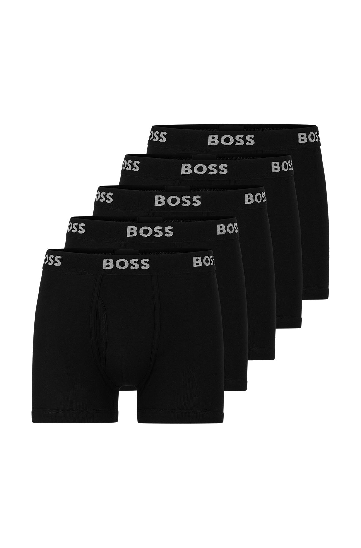 Lot de cinq boxers longs avec taille logotée, Noir