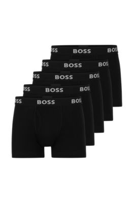 Hugo Boss Five-pack Of Ribbed-cotton Trunks With Logo Waistbands In Black
