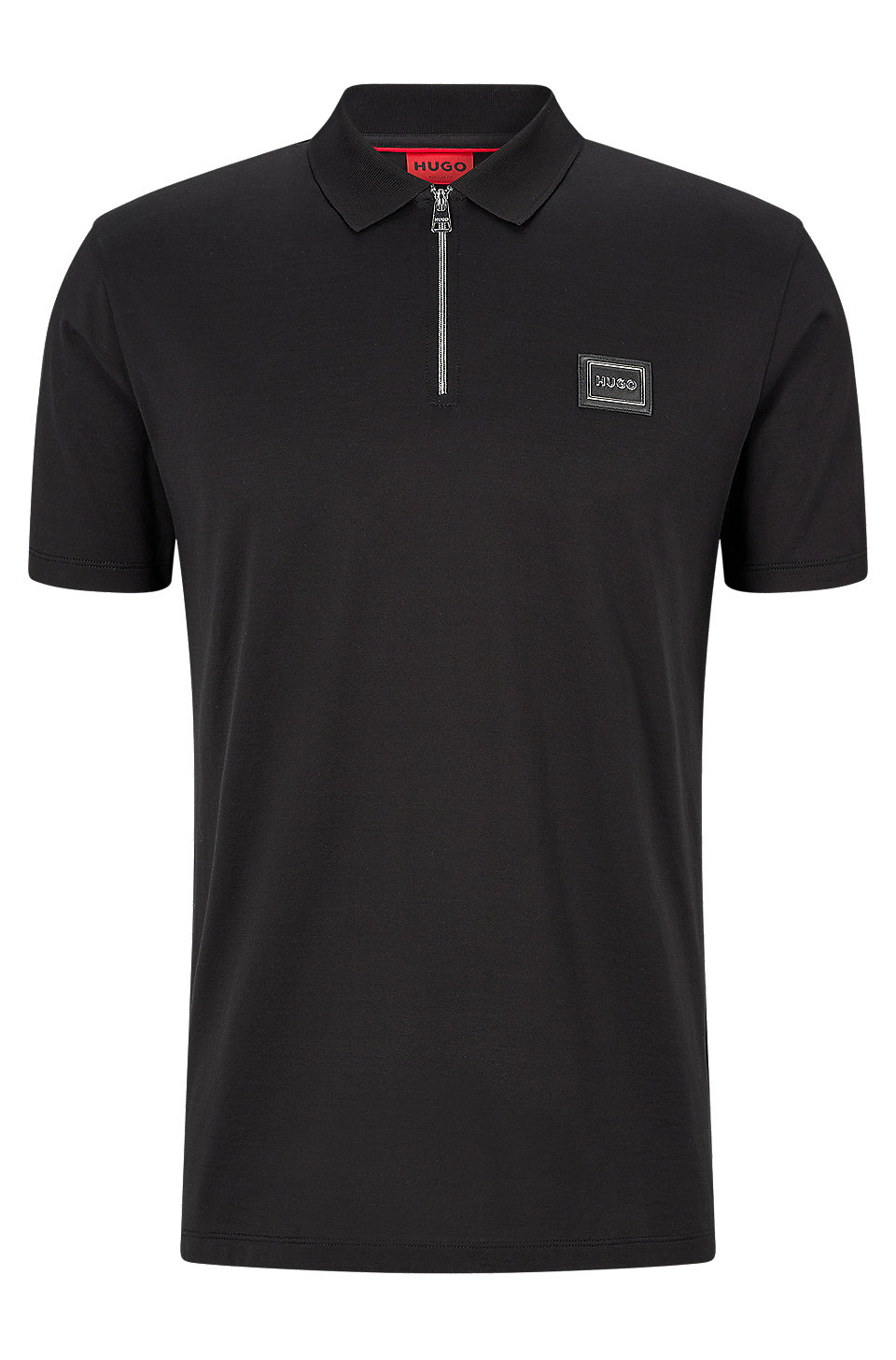 HUGO - Mercerised-cotton zip-neck polo shirt with framed logo