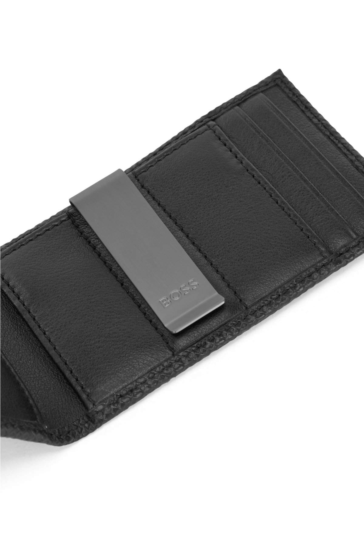 BOSS - Embossed-leather card holder with logo plaque