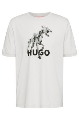 HUGO - Cotton-jersey T-shirt with dog artwork