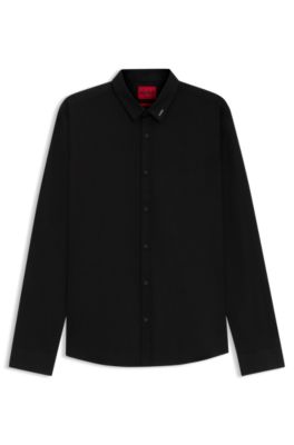 Camisa extra slim fit de lona de algod&oacute;n el&aacute;stico, Negro