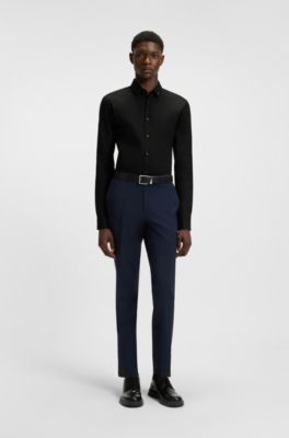 Extra-slim-fit shirt in stretch-cotton canvas, Black