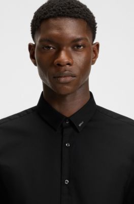 Extra-slim-fit shirt in stretch-cotton canvas, Black