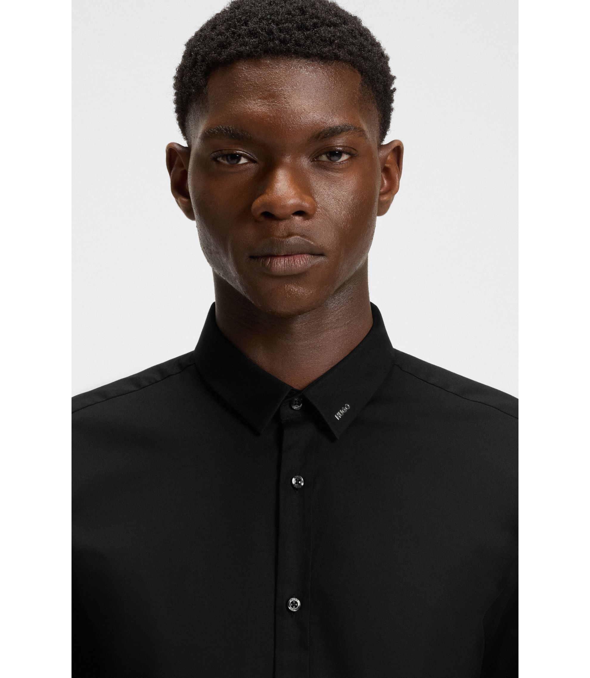 HUGO - Extra-slim-fit shirt in stretch-cotton canvas - Black