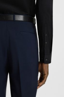 Camisa extra slim fit de lona de algod&oacute;n el&aacute;stico, Negro