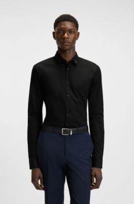Extra-slim-fit shirt in stretch-cotton canvas, Black