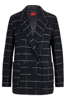 HUGO - Double-breasted relaxed-fit jacket in checked fabric