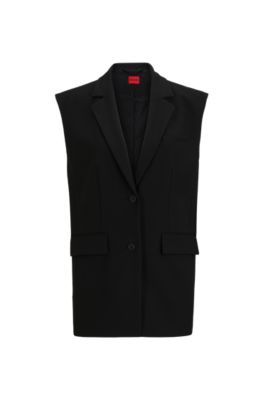 Hugo Regular-fit Long-length Waistcoat With Logo Lining In Black