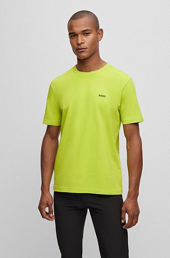 Camiseta de algodón elástico con logo en contraste, Verde