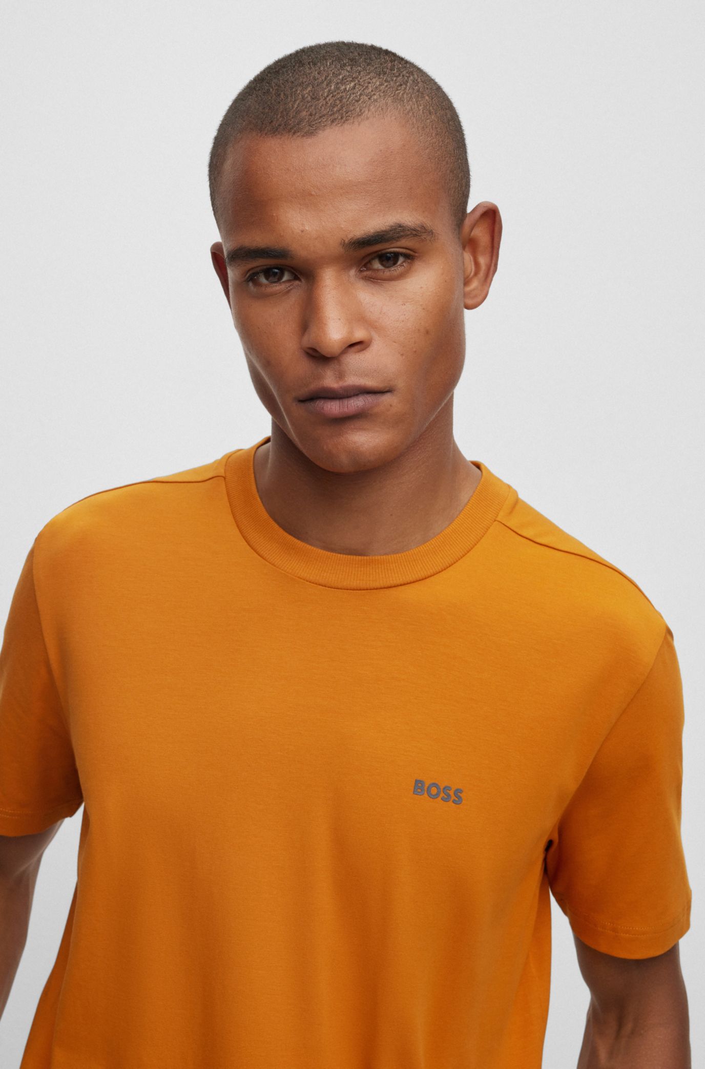 BOSS Stretch cotton T shirt with contrast logo